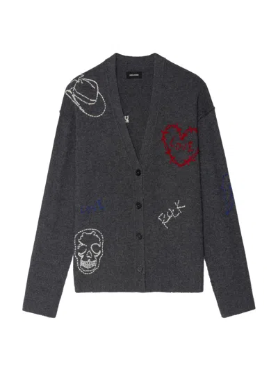 Zadig & Voltaire Women's Mirkaz Embroidered Cashmere Cardigan In Gray