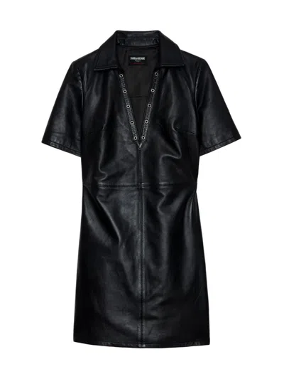 Zadig & Voltaire Women's Ralmy Grommet Embellished Leather Minidress In Black