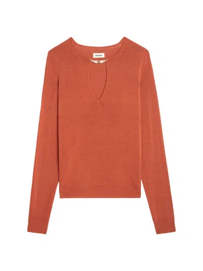 Zadig & Voltaire Womens Sayan Wing-embellished Long-sleeve Cotton-blend Jumper Sienna In Orange