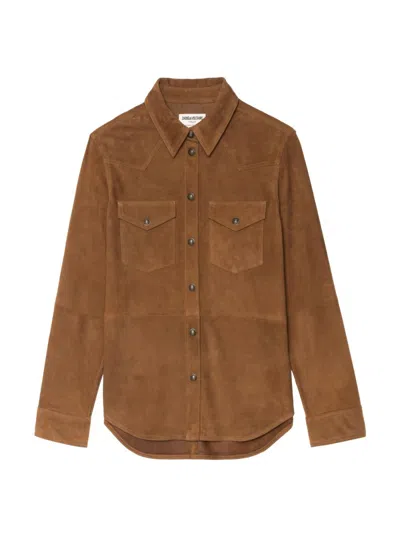 Zadig & Voltaire Womens Daim Thelma Patch-pocket Suede Shirt Xs In Brown
