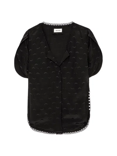 Zadig & Voltaire Women's Tiffiny Jac Wings Silk Short-sleeve Blouse In Black