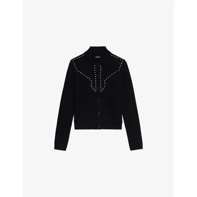 Zadig & Voltaire Womens Black Adany Stud-embellished Wool And Cashmere Cardigan Xs