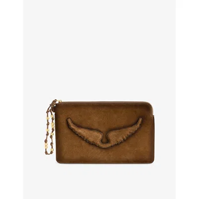 Zadig & Voltaire Womens Angel Embossed Leather Pouch Cognac