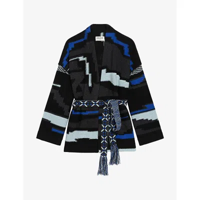 Zadig & Voltaire Womens Anthracite Aspen Belted-waist Wool And Cashmere Jacket Xs In Multi