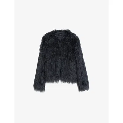 ZADIG & VOLTAIRE WOMENS ANTHRACITE FREDDIE SINGLE-BREASTED FAUX-FUR COAT XS