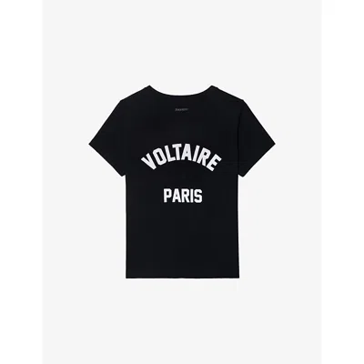 ZADIG & VOLTAIRE WOMENS BLACK ALYS BRAND-APPLIQUÉ COTTON-JERSEY T-SHIRT