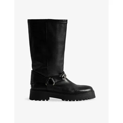 ZADIG & VOLTAIRE WOMENS BLACK ANGIE LEATHER BIKER BOOTS EUR 39 / 6 UK