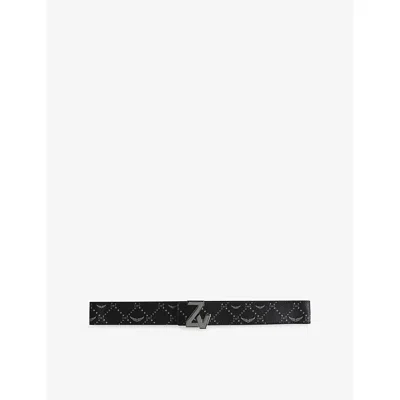 Zadig & Voltaire Womens Black Branded-buckle Monogram-pattern Leather Belt