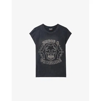 Zadig & Voltaire Womens Black Cloe Rhinestone-embellished Cotton-jersey Tank Top