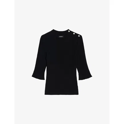 Zadig & Voltaire Womens Fobee Round-neck Wool-blend Jumper Black