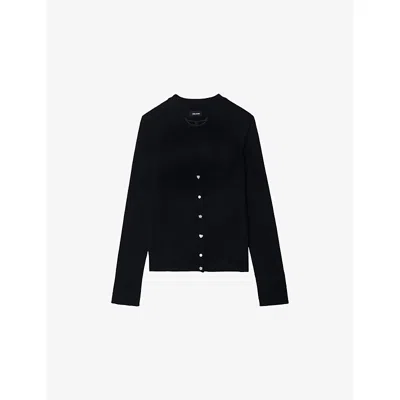 ZADIG & VOLTAIRE WOMENS BLACK JEMMA DIAMANTE-BUTTONED MERINO-WOOL CARDIGAN XS