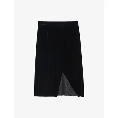 ZADIG & VOLTAIRE WOMENS BLACK JULEN LACE VELVET MIDI SKIRT