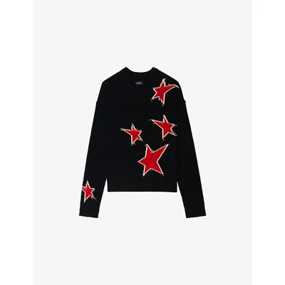 Zadig & Voltaire Womens Black Markuz Star-motif Cashmere Jumper