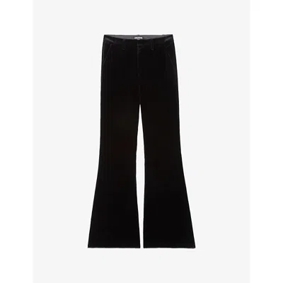 ZADIG & VOLTAIRE WOMENS BLACK PREVY FLARED-LEG MID-RISE COTTON-VELVET TROUSERS