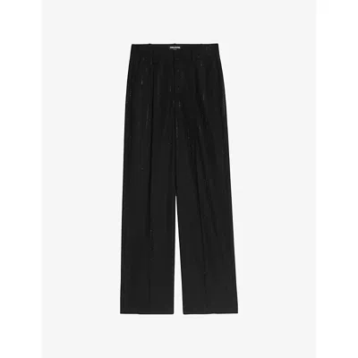 ZADIG & VOLTAIRE WOMENS PUROS SHIMMER STRETCH WOOL-BLEND TROUSERS BLACK