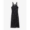 Zadig & Voltaire Womens Rarysa Star-embroidered Woven Midi Dress Black In Black