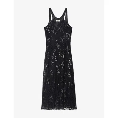 ZADIG & VOLTAIRE WOMENS BLACK RARYSA STAR-EMBROIDERED WOVEN MIDI DRESS