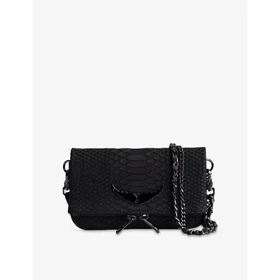 Zadig & Voltaire Womens Black Rock Nano Soft Savage Leather Clutch Bag