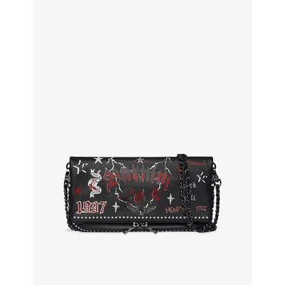 ZADIG & VOLTAIRE WOMENS BLACK ROCK PUNCH LEATHER CLUTCH BAG