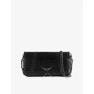 Zadig & Voltaire Womens Zadig&voltaire Rock Vintage Patent-stud Leather Clutch Bag In Black