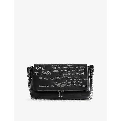 ZADIG & VOLTAIRE WOMENS BLACK ROCKY II GRAFFITI LEATHER CROSS-BODY BAG
