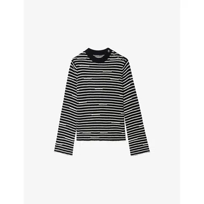 ZADIG & VOLTAIRE WOMENS BLACK STRIPED KNITTED WOOL AND CASHMERE JUMPER