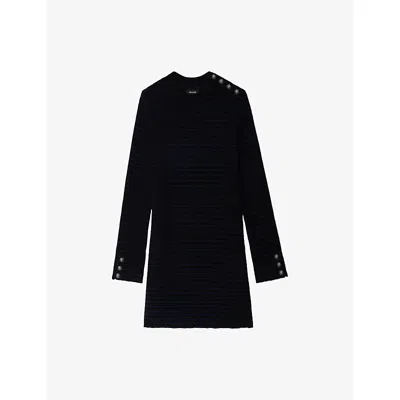 ZADIG & VOLTAIRE WOMENS BLACK STRIPED KNITTED WOOL AND CASHMERE MINI DRESS