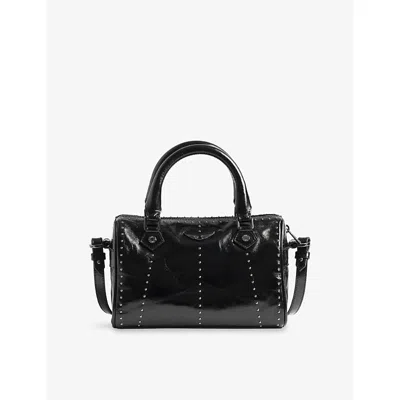 Zadig & Voltaire Sunny Vibe Xs Studded Vintage Patent Leather Shoulder Bag In Black