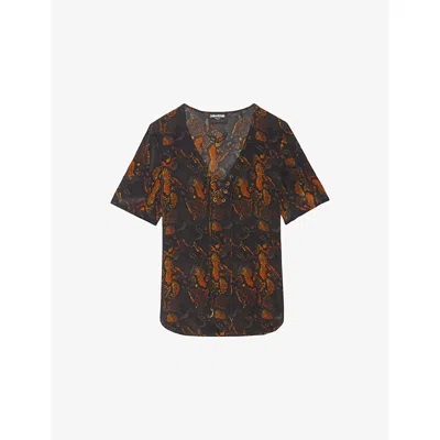 Zadig & Voltaire Womens Terzo Animal-print Silk Shirt Black Xs