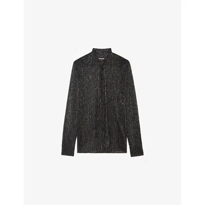 ZADIG & VOLTAIRE WOMENS BLACK TULBA METALLIC TIE-NECK WOVEN SHIRT