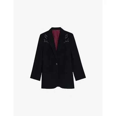 Zadig & Voltaire Womens Black Viva Rhinestone-embellished Stretch-woven Blazer