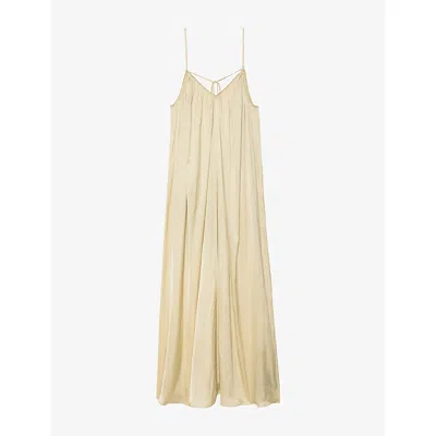 ZADIG & VOLTAIRE WOMENS BLOND V-NECK SLEEVELESS SATIN MAXI DRESS