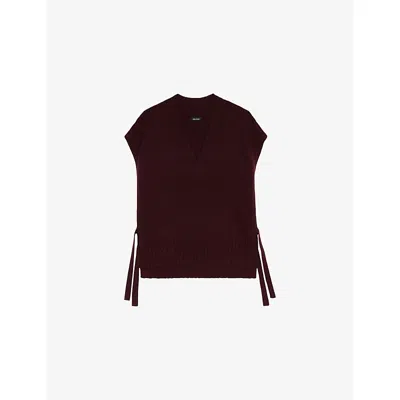 ZADIG & VOLTAIRE WOMENS BURGUNDY MADDY SLEEVELESS CASHMERE JUMPER