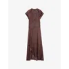 Zadig & Voltaire Womens Burgundy Randall V-neck Raglan-sleeve Satin Midi Dress In Brown