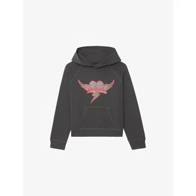 Zadig & Voltaire Womens Carbone Georgy Logo-embroidered Cotton Hoody In Black