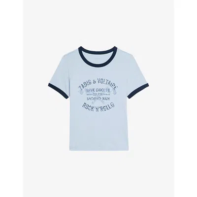 Zadig & Voltaire Womens Cloud Rhinestone-embellished Short-sleeve Cotton T-shirt Xs In Blue