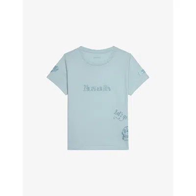 Zadig & Voltaire Womens Cloud Round-neck Rhinestone-embellished Cotton-blend T-shirt In Blue