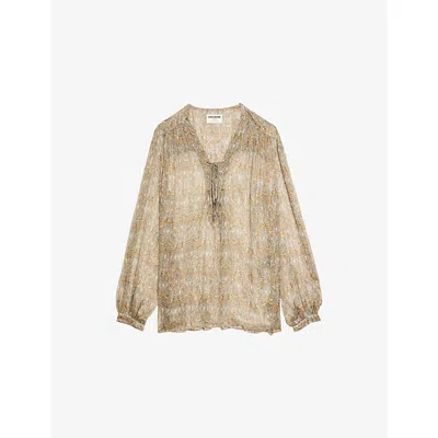 Zadig & Voltaire Womens Cloud Tamela Metallic-stripe Chiffon Blouse In Brown