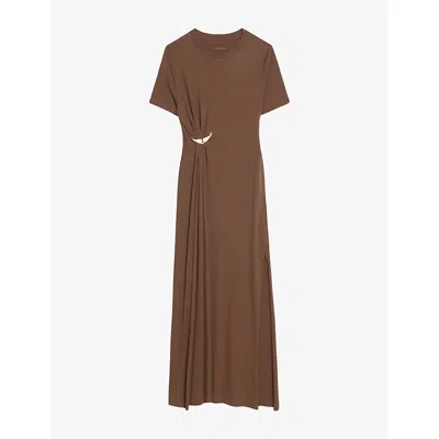 Zadig & Voltaire Womens Coconut Raja Short-sleeved Cotton-jersey Maxi Dress In Brown