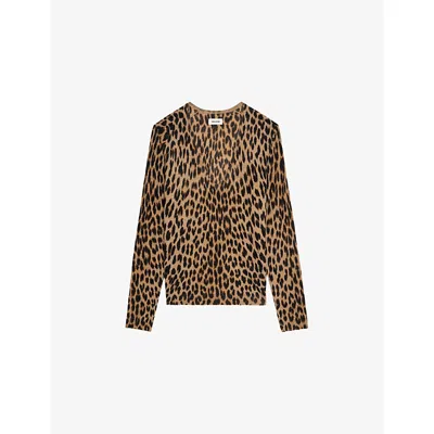 ZADIG & VOLTAIRE WOMENS DAIM RIVY V-NECK LEOPARD-PRINT CASHMERE JUMPER