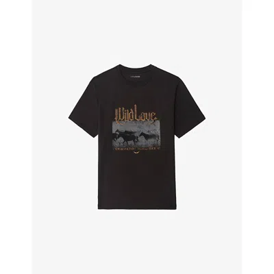 Zadig & Voltaire Womens Dark Chocolate Edwin Rhinestone-embellished Cotton-jersey T-shirt In Brown