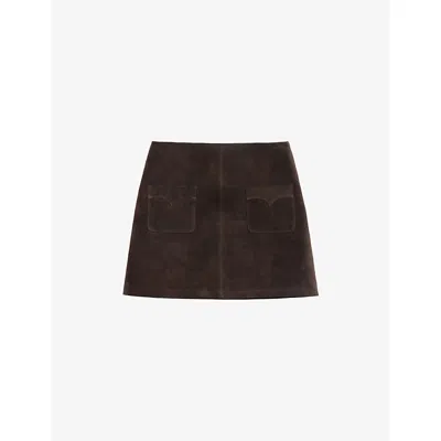 Zadig & Voltaire Womens Dark Chocolate Jamie Patch-pocket Suede Mini Skirt In Brown