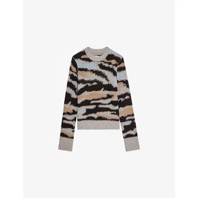 ZADIG & VOLTAIRE WOMENS DARK CHOCOLATE MALTY JACQUARD -PATTERNED WOOL JUMPER