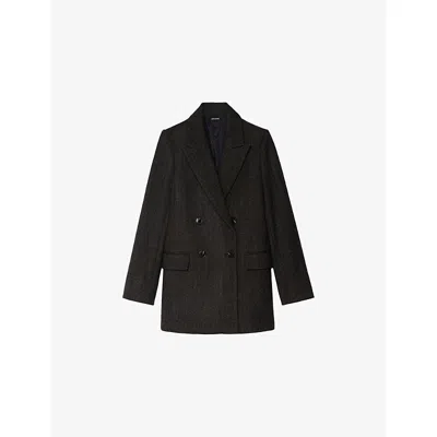 ZADIG & VOLTAIRE WOMENS DARK CHOCOLATE MIEW DOUBLE-BREASTED WOOL BLEND COAT