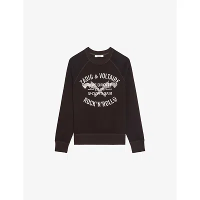 Zadig & Voltaire Womens Dark Chocolate Upper Rhinestone-embellished Cotton-blend Sweatshirt In Brown
