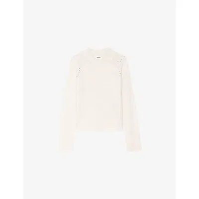 ZADIG & VOLTAIRE WOMENS ECRU NALTY STUD-EMBELLISHED WOOL AND CASHMERE-BLEND JUMPER