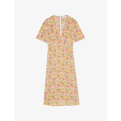 Zadig & Voltaire Womens Ecru Rhodral Floral-print Woven Midi Dress In Pink