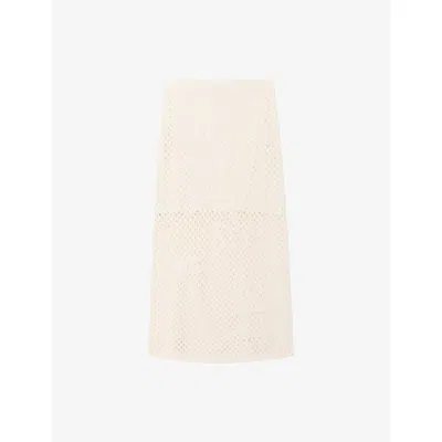 Zadig & Voltaire Womens Ecru Tropical-pattern Crochet Linen-blend Midi Skirt Xs In Nude