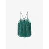 Zadig & Voltaire Womens Emerald Christy Rhinestone-embellished Silk Crepe-de-chine Cami Top Xs In Green