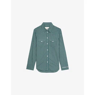 Zadig & Voltaire Womens Emerald Thelma Striped Cotton-poplin Shirt In Green